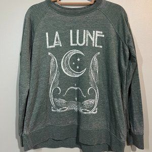 LoveSick Green La Lune Moon Crewneck Sweatshirt Women